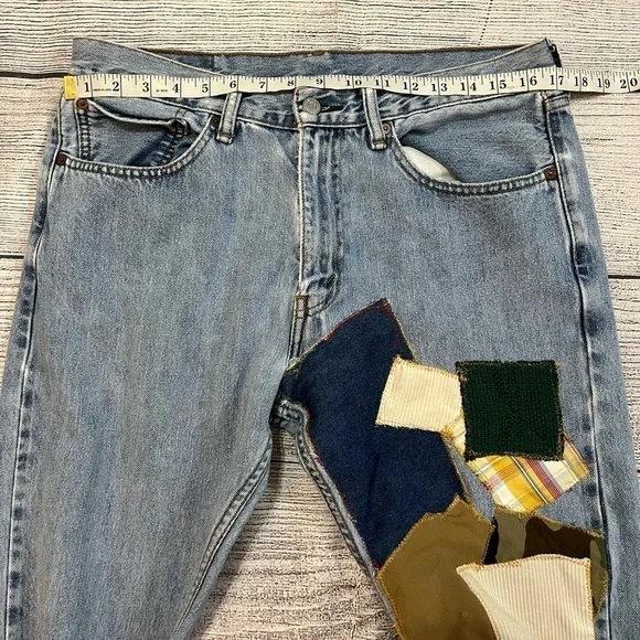 Vintage Levi’s 505 Upcycled Patchwork Distressed Denim Jeans Size 34 - Picture 12 of 15